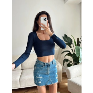 Kare Yaka Kısa Crop - LACİVERT