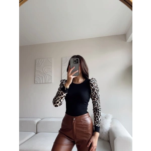 Karpuz Kol Leopar Bluz - SİYAH
