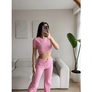 Kaşkorse Crop & Pantolon Takım - PUDRA