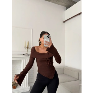 Kaşkorse Madonna Ön Büzgü Bluz - KAHVE