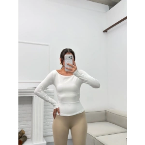 Kayık Yaka Crop - BEYAZ