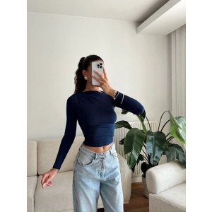 Kayık Yaka Crop - LACİVERT