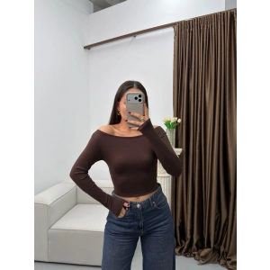 Kayık Yaka Modal Crop - KAHVE