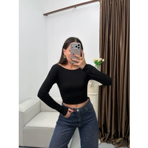 Kayık Yaka Modal Crop - SİYAH