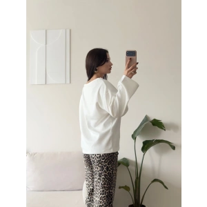 Kayık Yaka Oversize Sweat - BEYAZ