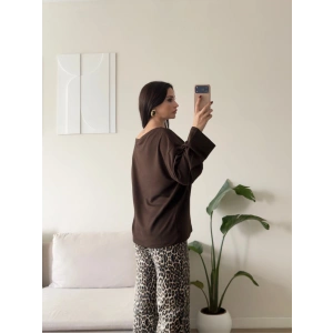 Kayık Yaka Oversize Sweat - KAHVE