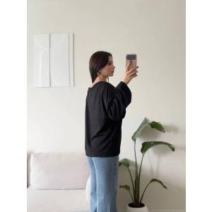 Kayık Yaka Oversize Sweat - SİYAH