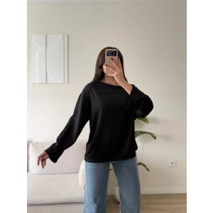 Kayık Yaka Oversize Sweat - SİYAH