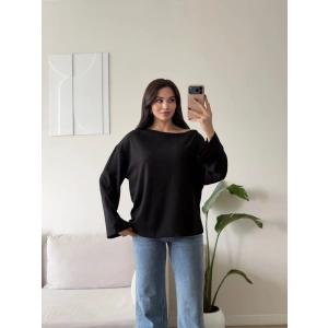 Kayık Yaka Oversize Sweat - SİYAH