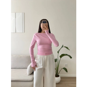 Kayık Yaka Parmak Geçmeli Bluz - PEMBE