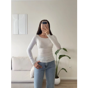 Kayık Yaka Transparan Bluz - BEYAZ