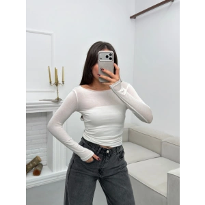 Kayık Yaka Transparan Bluz - BEYAZ