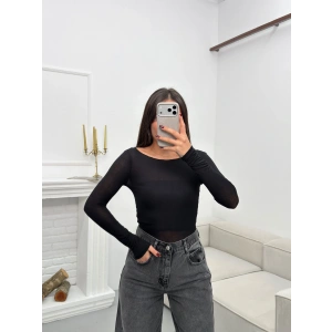 Kayık Yaka Transparan Bluz - SİYAH