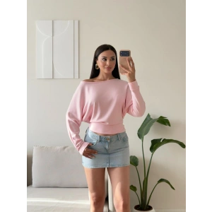 Kayık Yaka Yarasa Kol Bluz - PEMBE