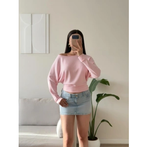 Kayık Yaka Yarasa Kol Bluz - PEMBE