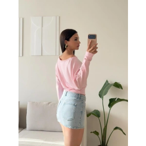 Kayık Yaka Yarasa Kol Bluz - PEMBE