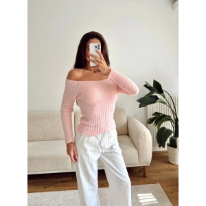 Kayık Yaka Yumoş Crop - PEMBE