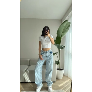 Kemer Tokalı Baggy Jean-BUZ MAVİ