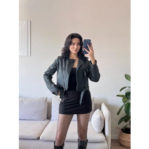 Kemerli Biker Deri Ceket