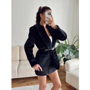 Kemerli Blazer Ceket - SİYAH