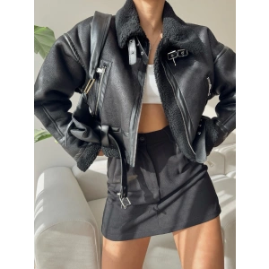 Kemerli İçi Kürklü Deri Mont