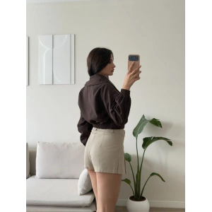 Kemerli Kruvaze Crop Ceket - KAHVE