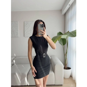 Kemerli Modal Elbise - SİYAH