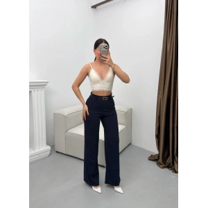 Kemerli Scuba Palazzo Pantolon - LACİVERT