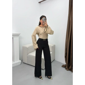 Kemerli Scuba Palazzo Pantolon - SİYAH