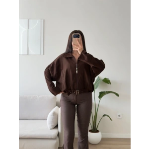 Kemerli Süet Bomber Ceket - KAHVE