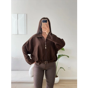 Kemerli Süet Bomber Ceket - KAHVE