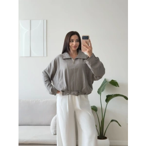 Kemerli Süet Bomber Ceket - GRİ