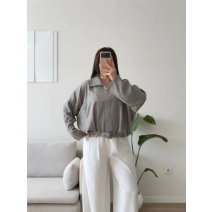 Kemerli Süet Bomber Ceket - GRİ