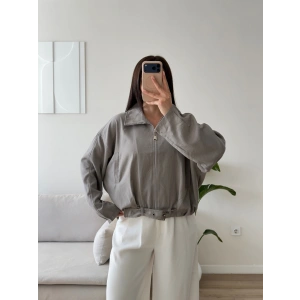Kemerli Süet Bomber Ceket - GRİ