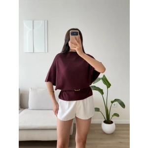 Kemerli Yarasa Bluz - BORDO