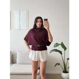 Kemerli Yarasa Bluz - BORDO