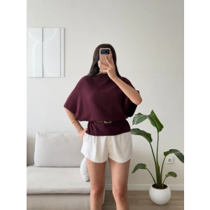 Kemerli Yarasa Bluz - BORDO