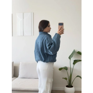 Kemerli Yarasa Denim Ceket - AÇIK
