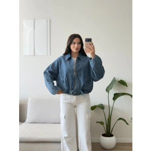 Kemerli Yarasa Denim Ceket - AÇIK