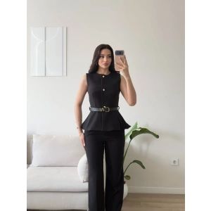 Kemerli Yelek Pantolon Takım - SİYAH