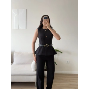 Kemerli Yelek Pantolon Takım - SİYAH