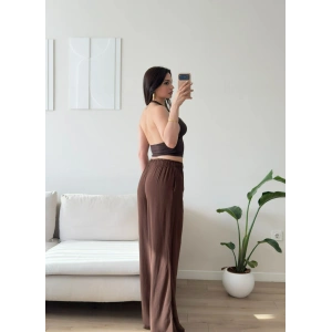 Keten Palazzo Pantolon - KAHVE