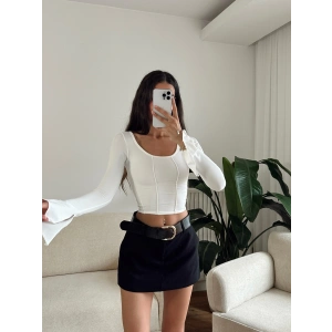 Kol İspanyol Biyeli Crop - BEYAZ