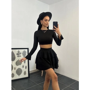 Kol İspanyol Pileli Etek İkili Takım - SİYAH