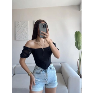 Kol Şifon Madonna Crop - SİYAH
