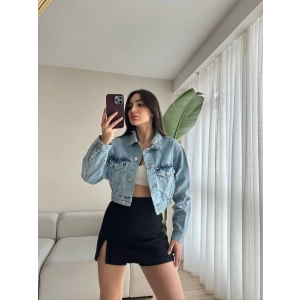 Kol Yırtık Oversize Kot Ceket-MAVİ