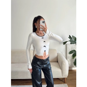 Kol Yırtmaç Fiyonk Crop - BEYAZ