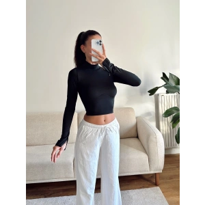 Kol Yırtmaç Yarım Balıkçı Crop - SİYAH