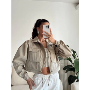 Körüklü Cep Bel Bağlamalı Ceket - BEJ