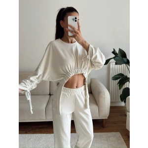 Körüklü Crop & Pantolon Takım - BEJ